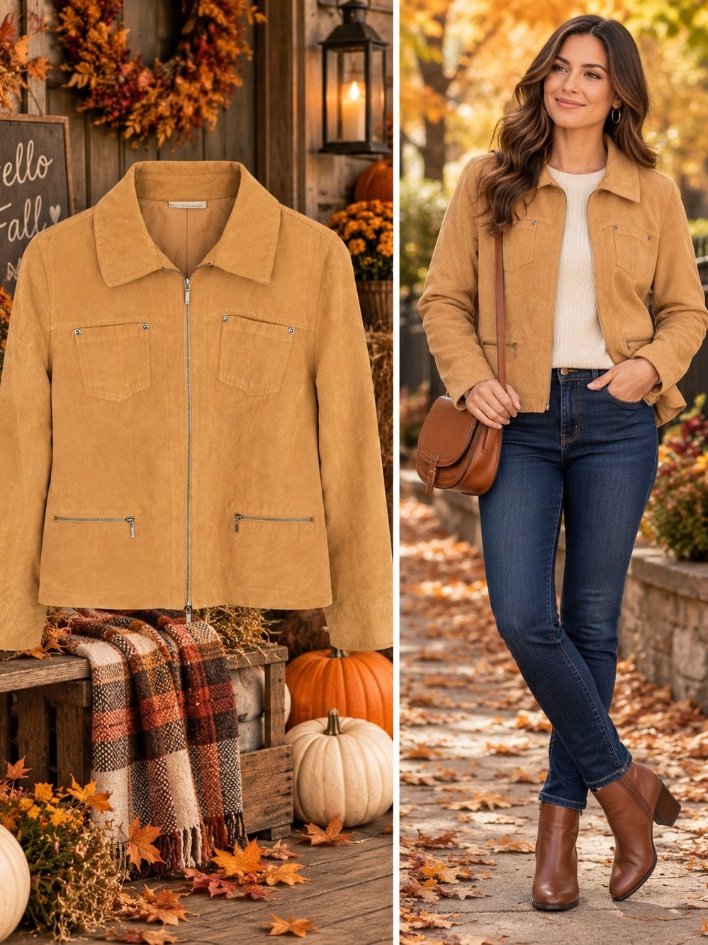 Vintage Studio Works Faux Suede Zip-Front Utility Jacket Shacket – Tan / Camel